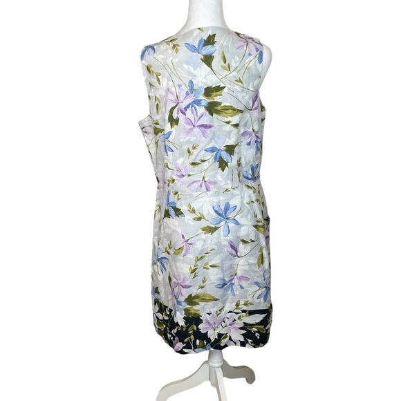 J. Jill Love Linen Floral Sleeveless Shift Dress V-Neck Medium Wedding Guest EUC - Picture 6 of 13